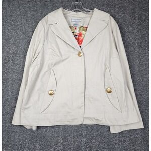 Simonton Says George Simonton Blazer Women 1X Beige Floral Lining Gold Button